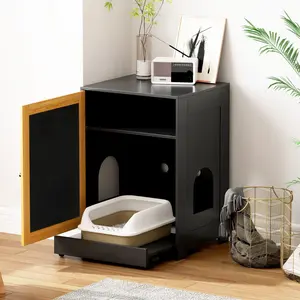 Cat Litter Box Enclosure, Cat Litter Box Dog Proof Enclosure, Hidden Cat Litter Box Enclosure with Cat Scratching Board Door and Pull-Out Bottom, Cat Litter Box Fence Side Table, End Table