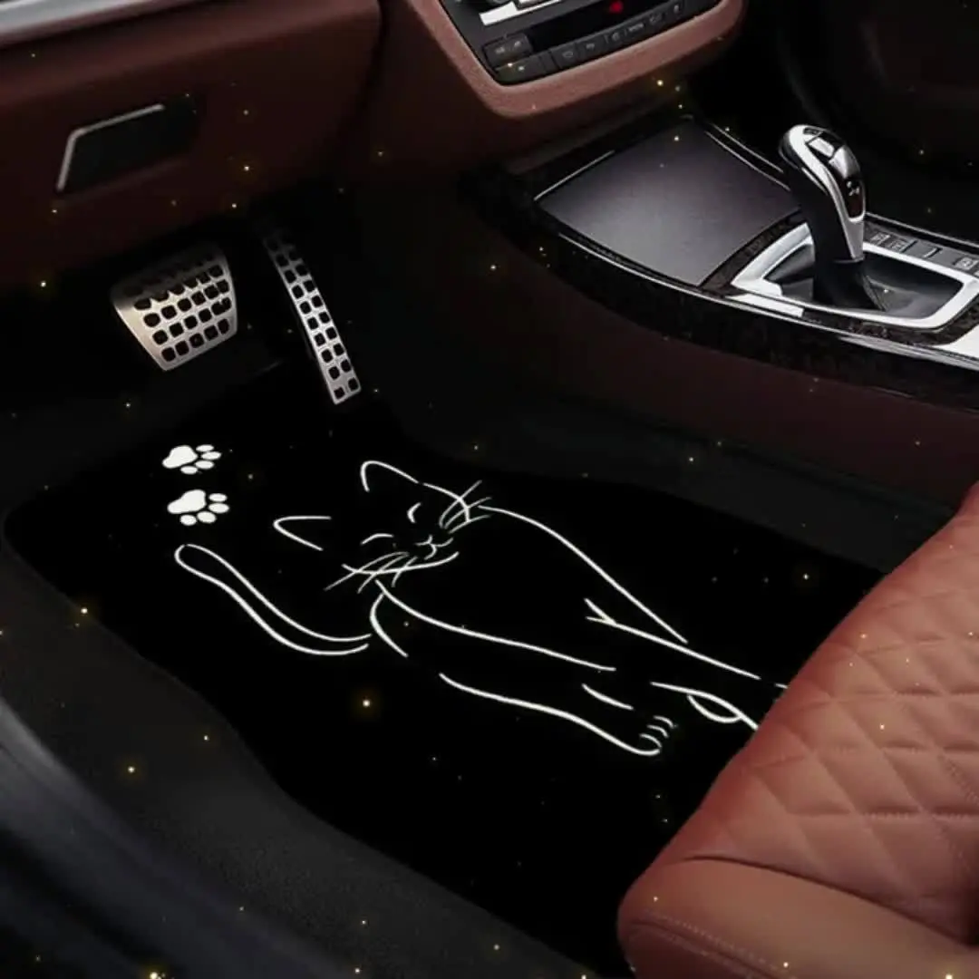 4 Black cat car floor mats, car front and rear seat floor mats, car interior, front and rear seat dust-proof, car parts protection anti-skid decoration, Car Interior Accessory, Car Accessories, Car Mat Set, Floor Mats For Car, Automotive Mats