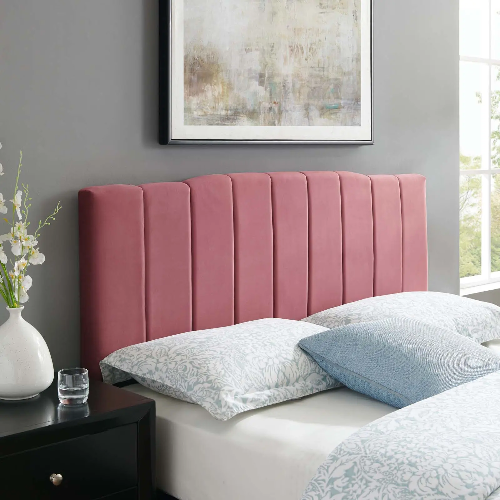 Modway Camilla Channel Tufted King/California King Performance Velvet Headboard in Dusty Rose