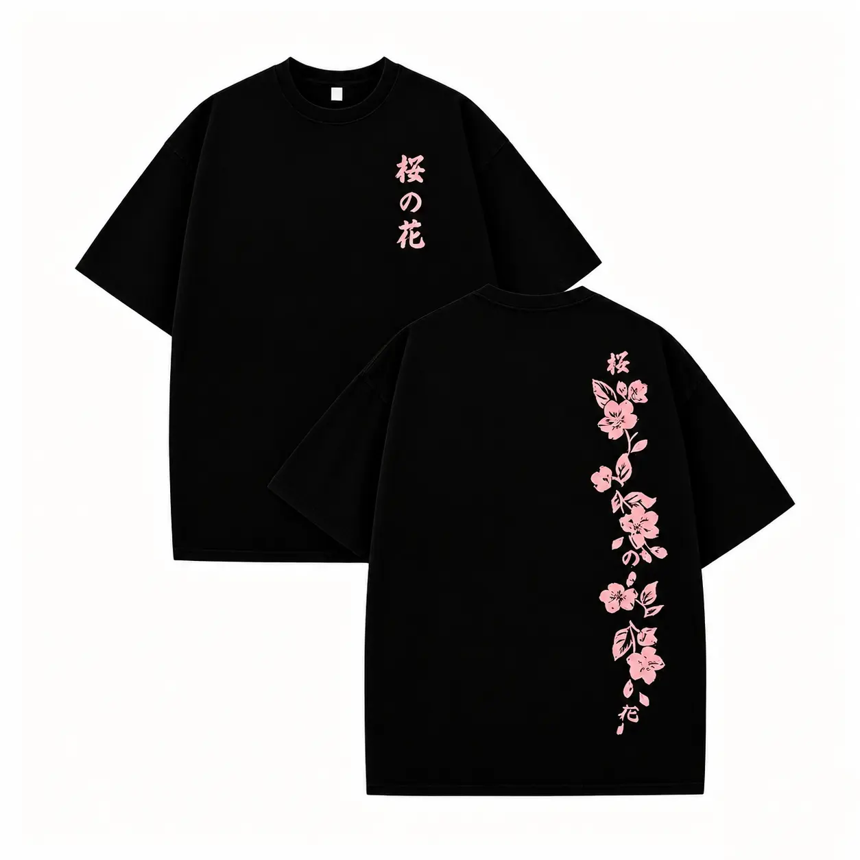 Retro Y2K Tie-Dye Casual T-Shirt - Japanese Cherry Blossom Double-Sided Print | 180g Premium Cotton |   Stylish & Versatile Streetwear |   Thanksgiving Gift for Men & Women Oversized Black