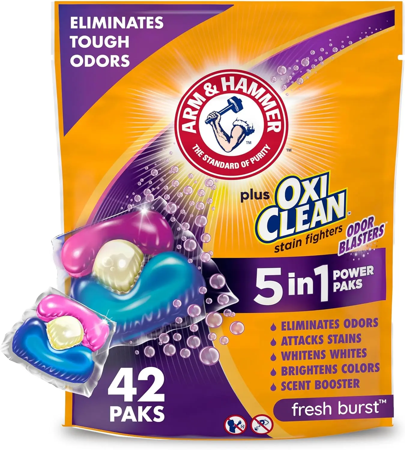 Plus OxiClean With Odor Blasters Laundry Detergent 5-IN-1 Power Paks, 42CT (Packaging may vary)