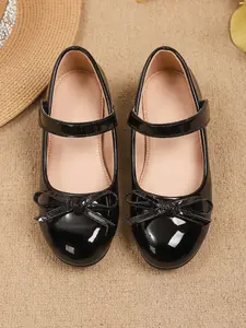 Girls' Mary Jane Flat Shoes with Bow, PU Leather Upper, Rubber Sole, Preppy Style, Casual Party Wear, Spring & Fall, Ages 3+
