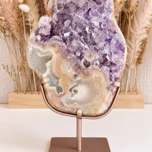 Beautiful Pink Amethyst Slab with Custom Stand, Sourced from Brazil