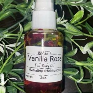 BRACY's Vanilla Rose Full Body Oil - Hydrating Moisturizing Vegan Formula 2oz Bottle