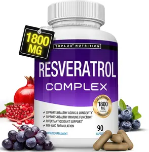 Resveratrol Supplement, 1800 mg Natural Trans-Resveratrol Antioxidant Complex Pills - Highly Potent for Healthy Aging, Healthcare Support, 90 Capsules for Men & Women