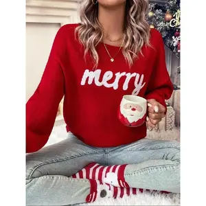 WOMEN'S RED PULLOVER SWEATER, CHRISTMAS FALL/WINTER 2024 OUTFIT, ROUND NECK CASUAL CUTE PULLOVER SWEATER FOR WOMEN, SUITABLE FOR DAILY OUTINGS, PARTIES,  LADIES CHRISTMAS AUTUMN-WINTER CLOTHES Knitwear Womenswear