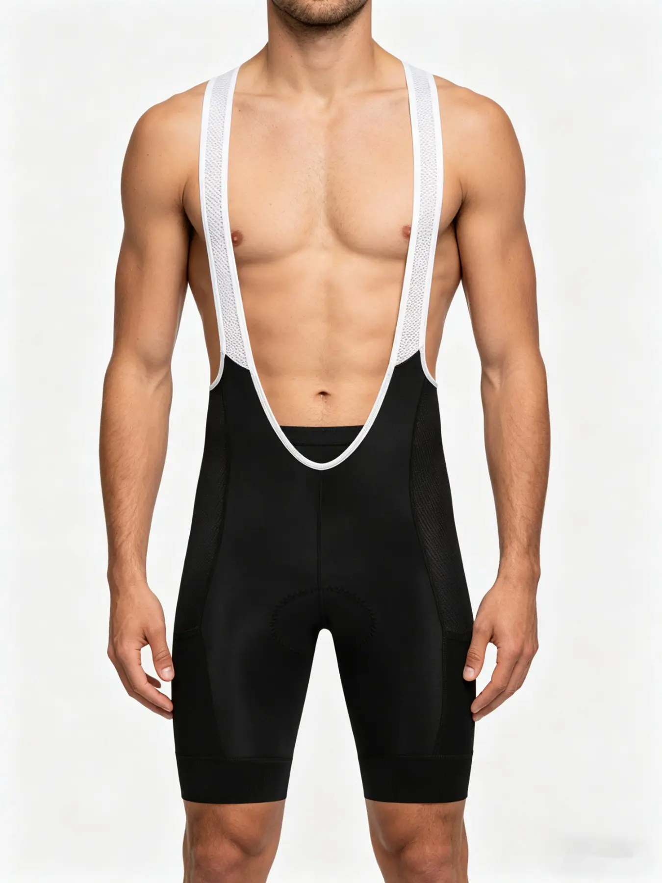 Men's Cycling Shorts with Waist Belt, Solid Sporty Design, Breathable Lightweight, Anti-Slip Leg Straps, Pocket Version, All Seasons
