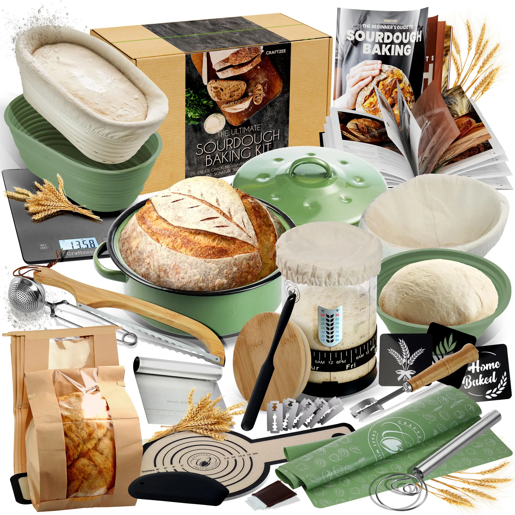 Super All-Inclusive Sourdough Starter Kit, Sourdough Bread Baking Supplies for Beginner with Pot, Banneton Bread Proofing Baskets, Starter Jar, Scraper, Scale, Recipe Book, Bread Making Tools & More