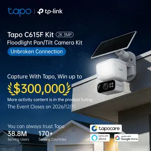 TP-Link & Tapo C615F Kit Solar Dimmable Floodlight 360° Pan/Tilt Security Camera Kit,2K 3MP  360° AI Tracking  Outdoor Wireless w/Solar Panel  Free Person/Vehicle Detection  Hack-Proof Security | Alexa & Google Home
