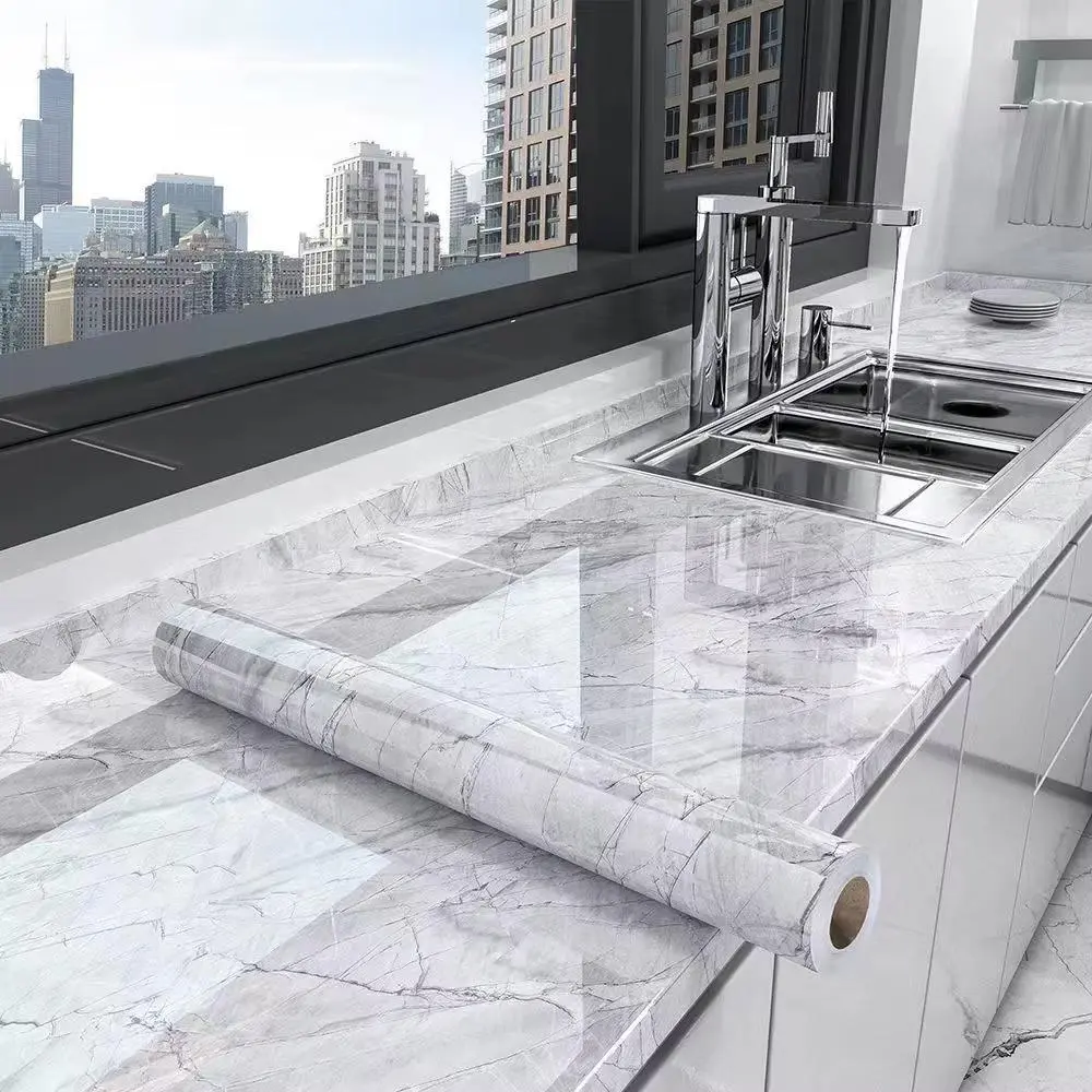 AuraHome 40cm Peel-and-Stick Waterproof Adhesive PVC Vinyl Realistic Gloss Finish Temporary Wallpaper - Oil-Proof Wall Covering for Bathroom, Kitchen Countertop Cabinet Makeover