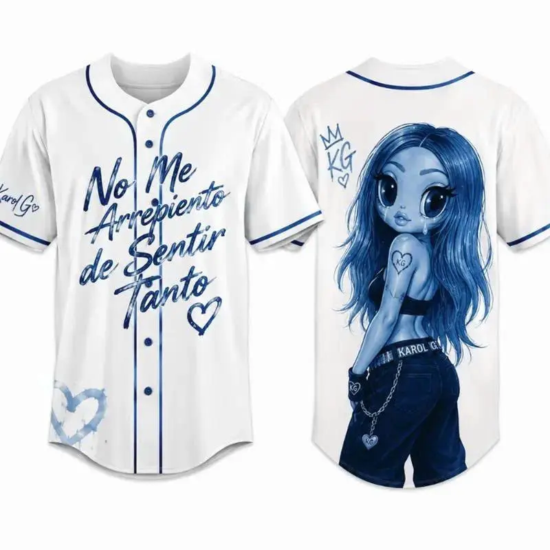 Blue Heart Era Inspired Baseball Jersey Women's Graphic Button Up Shirt Latin Pop Fan Apparel Concert Outfit Festival Gift for Her