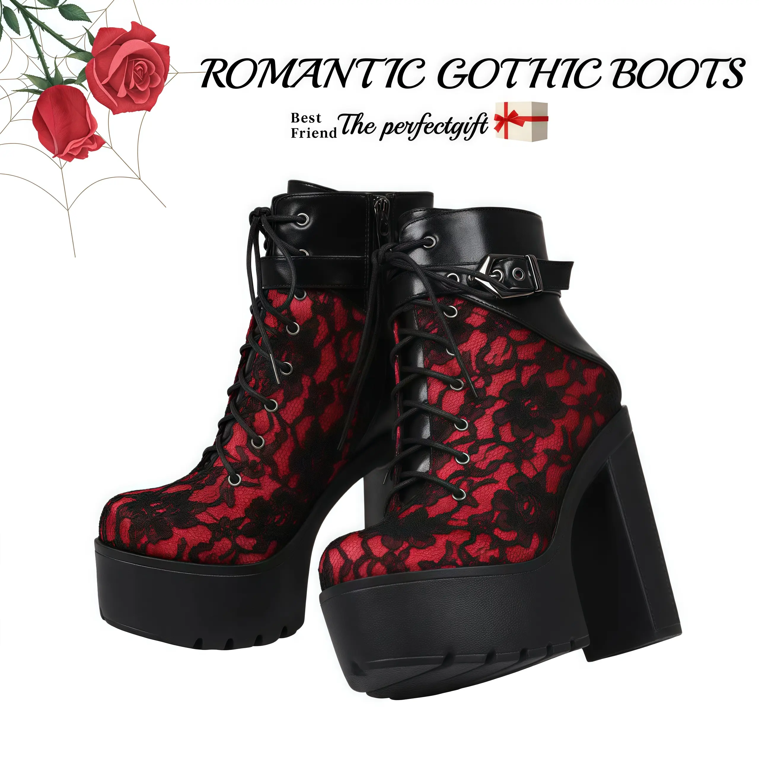 Women's Gothic Combat Boots, Lace-Up Mid-Calf with a Chunky Platform Block Heel - Alternative Style Grunge Aesthetic Footwear, Rock Style, Platform Heels, Round Toe, Statement Shoes, Gothic Grunge, Rubber Sole, Walking Wear, Girl