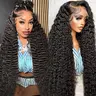 13x6 Water Wave Lace Front Wigs Human Hair HD Transparent Full Lace Frontal Wigs 180 Density Wet and Wavy Pre Plucked Bleached Knots Deep Curly Human Hair Wig for Women Natural Color