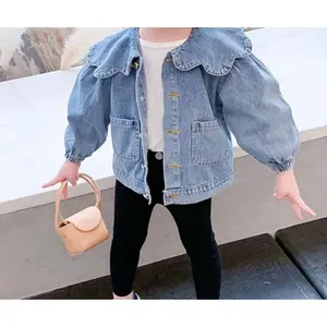 Spring and Autumn Girls' Clothing Jacket Baby Stylish Children's Korean Version Petal Collar Fashionable Denim Jacket