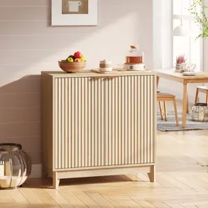 Fluted Storage Cabinet, Modern Accent Buffet Cabinet with Double Doors and Adjustable Shelves, Multifunctional Console Table with Storage for Living Room, Kitchen, Entryway