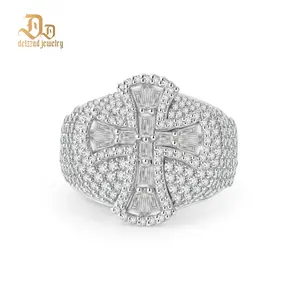 Delzzad 2ct Eternal Pillar Ring Fully Iced Out Ring Gothic Ring Band VVS Synthetic Moissanite Ring Jewelry Copper Band Hip Hop Cross Ring Perfect Birthday Engagement Wedding Anniversary Christmas Valentine's Day Gift