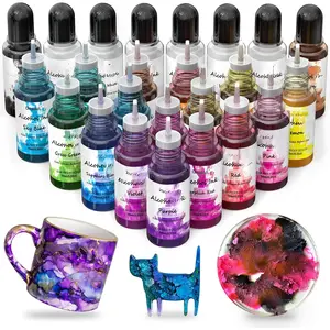 Ink Set 24 Vibrant Colors  Dye High Concentrated Fast Drying  Based Epoxy  Pigment  Art Tumblers Coaster  Fluid Painting Crafts (24x10ml/0.35 fl oz)
