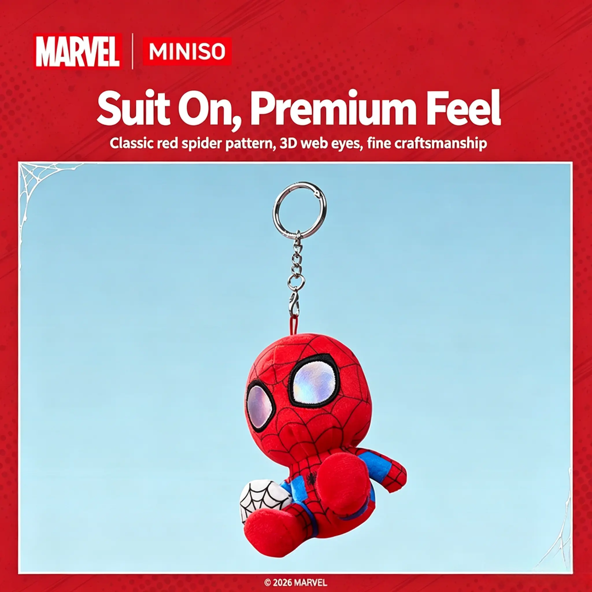 Marvel Spider-Man Series Web-Slinging Plush Charm, Cartoon Bag Pendant, Portable Key Ornament, Creative Gift for Marvel Fans