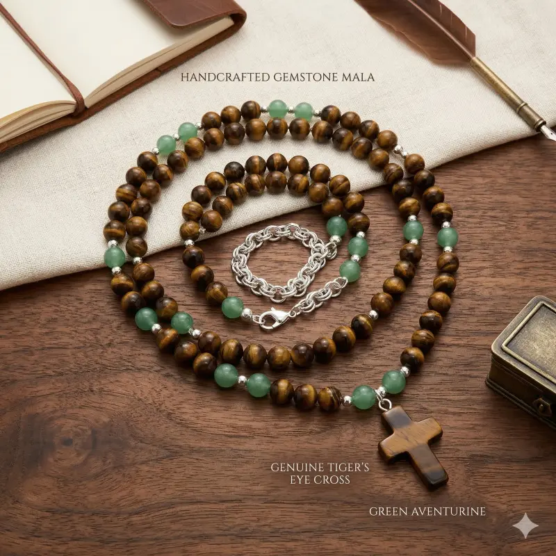 Wealth & Abundance Manifesting Genuine Green Aventurine-Tiger Eye Money Magnet Necklace, Crystal Stone, Gemstone Beaded, Green Aventurine, Healing Crystal Pendant Gift, Crystal Stone Necklaces, Gemstone Beaded Necklaces Prosperity freak gifts for her