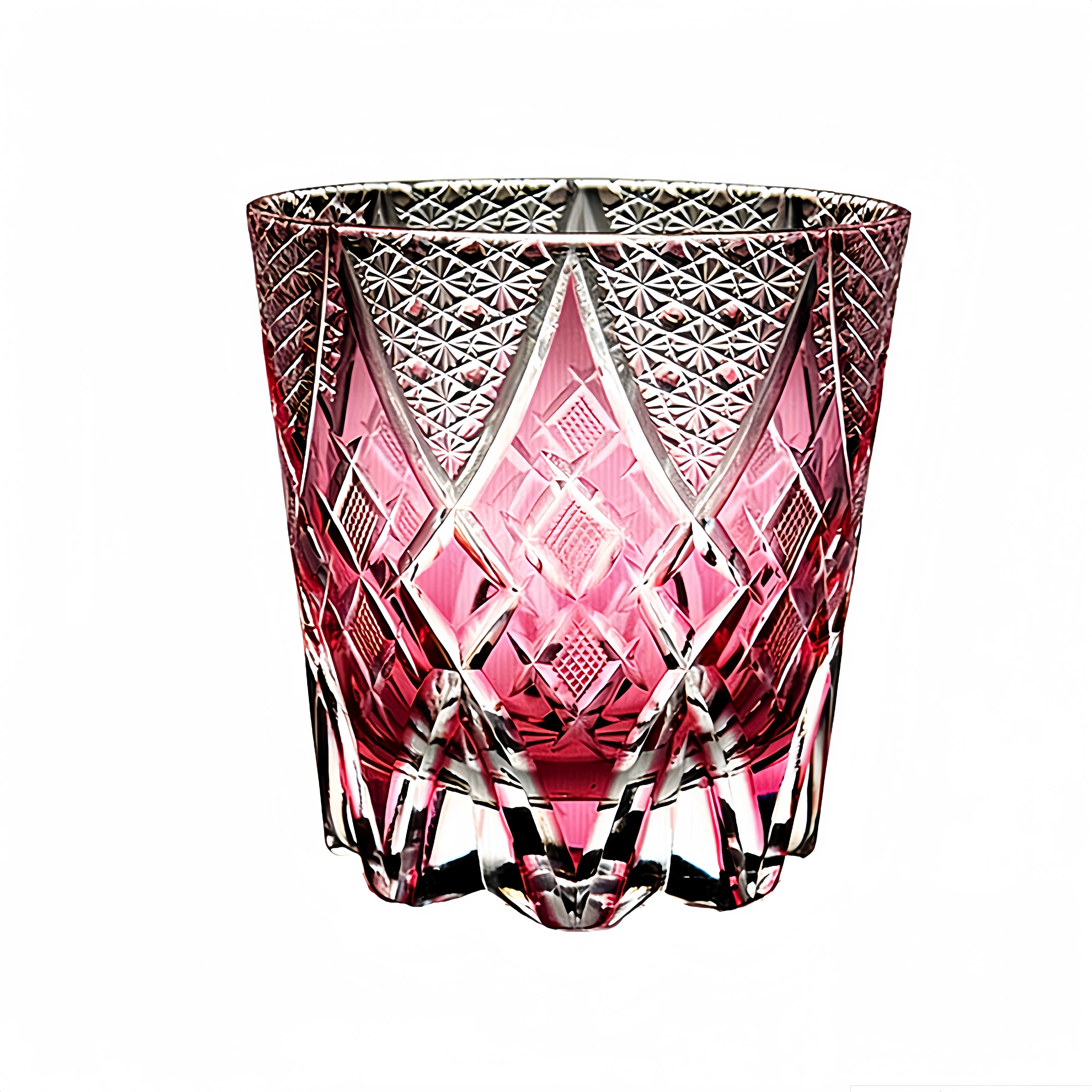 Master Edition Edo Kiriko "Ruby Storm" Whiskey Glass - Hand Cut Pink Crystal Tumbler