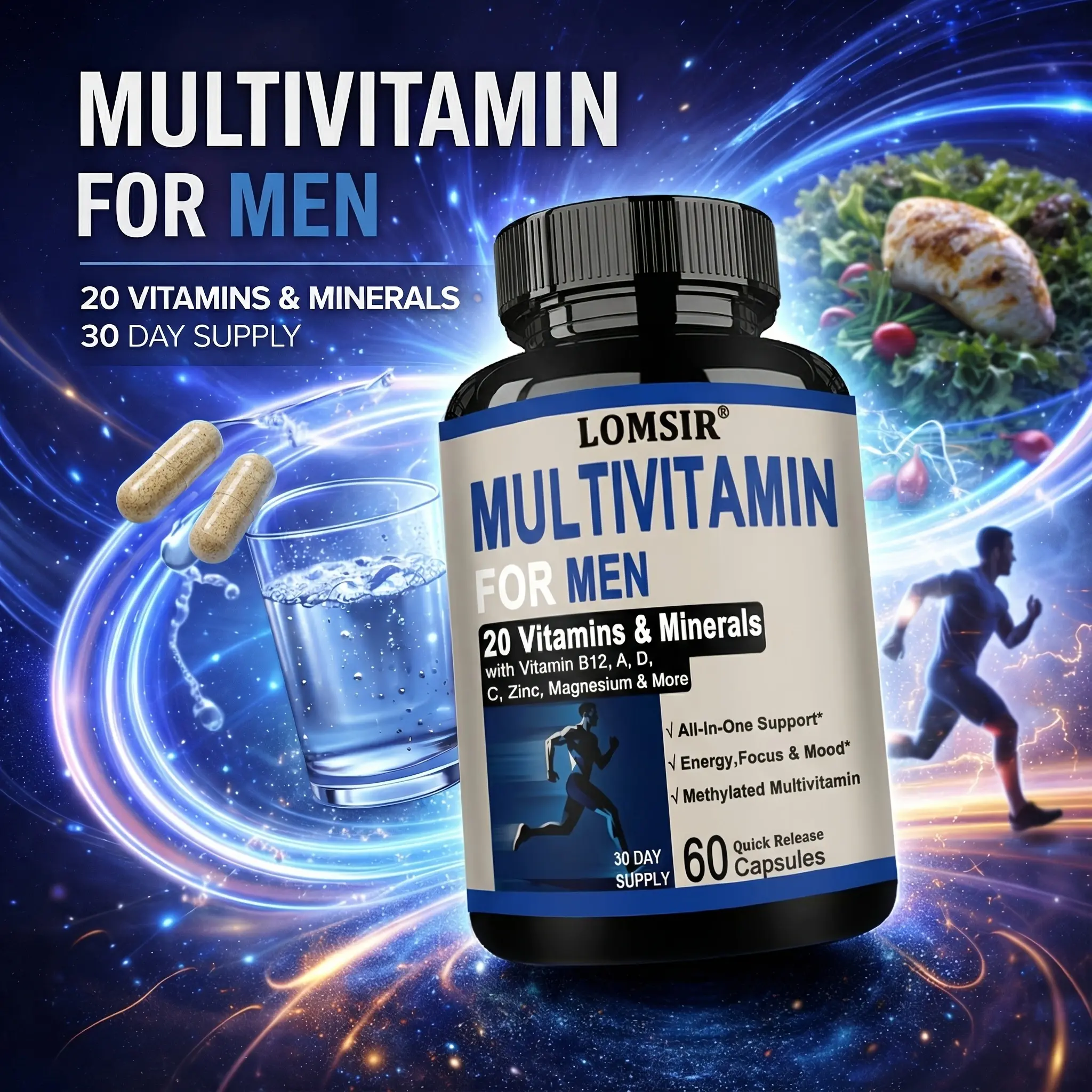 Men's Multivitamin – Methylated Mens Multivitamins & Multiminerals Supplement with Vitamin B12, A, D, C, Zinc, Magnesium & More for Complete Daily Support –  60 Capsules