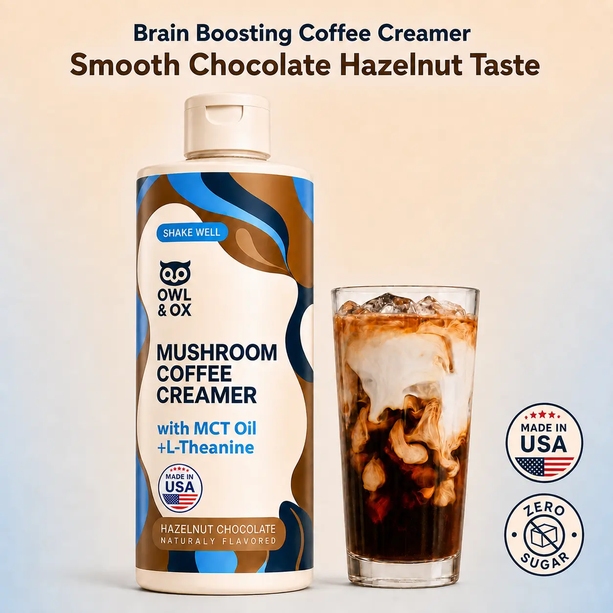 Mushroom Coffee Creamer - Chocolate Hazelnut | MCT Oil & L-Theanine, Sugar-Free & Dairy-Free