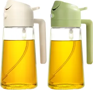 2-in-1 Oil Sprayer and Olive Oil Dispenser Bottle – 16oz/470ml Premium Glass Oil Mister for Cooking, Air Fryer, Salad, Frying, BBQ (Creamy White)