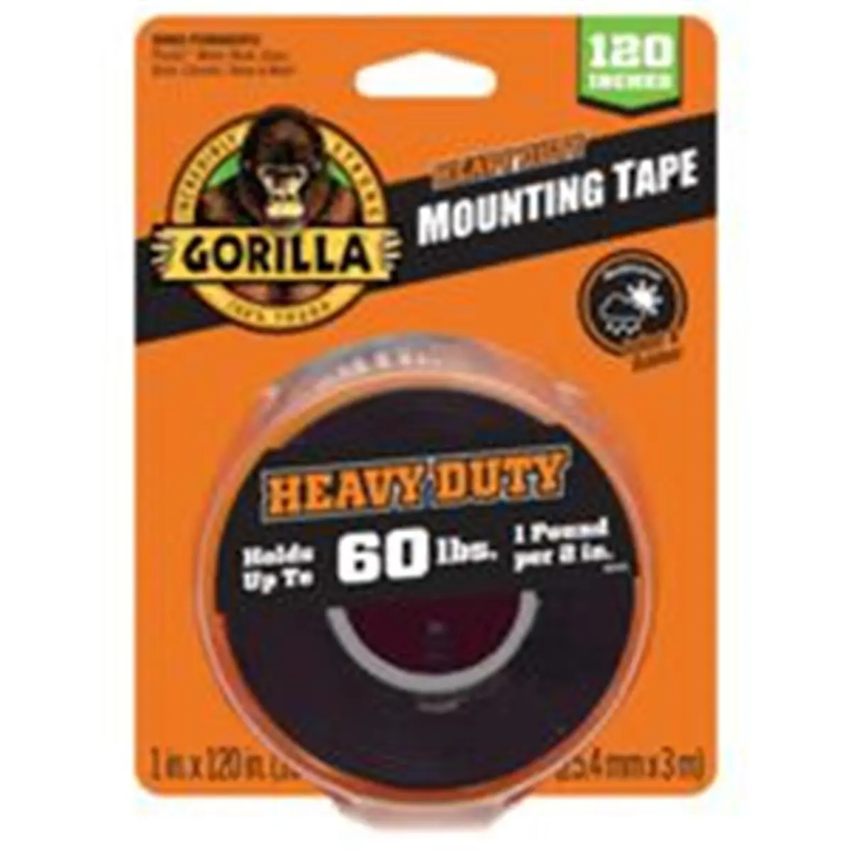 Gorilla Glue 267481 Industrial Strength Double Sided Adhesive Tape - 120 in, Waterproof, Works with Plastics, Metal, Wood, Glass, Brick, Ceramic, Stone, Indoor DIY Projects