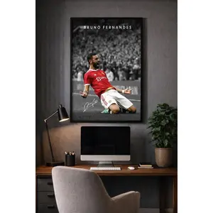 [UNFRAMED] Bruno Fernandes Football Art, Professional Soccer Celebration Poster, Sports Wall Decor