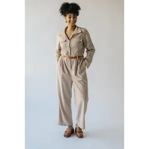 The Punla Corduroy Wide Leg Jumpsuit in Oatmeal