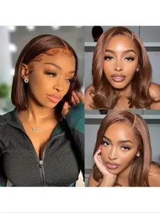 13x4 Lace Front Wig, Lace closure wig, 180% density Lady's wig 8-16 inches Brown lace wig / Party Attire / Daily Wearing (Blended Wig - real hair & synthetic fibers)