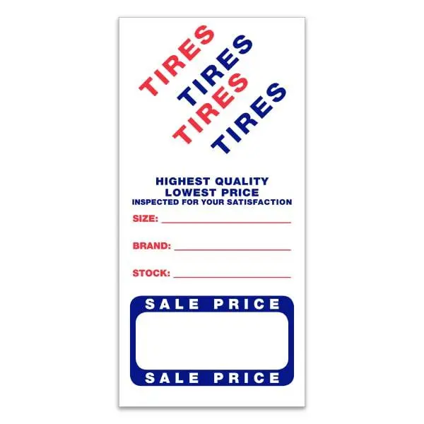 Tire Advertising Labels for Automotive Dealerships – 2-3/4" x 5-3/4" Easy Peel-Off Weatherproof Vinyl Labels – New & Used Tire Price Tags – Tire Store Marketing Labels – Pack of 500