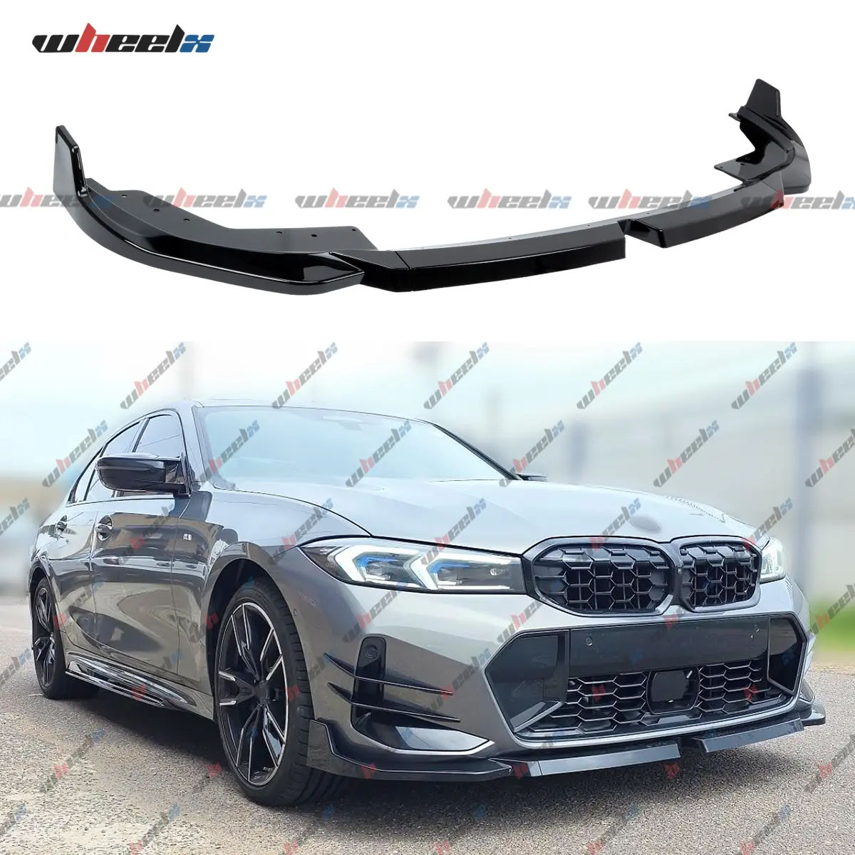 2023-2025 – BMW 3 Series G20 LCI 330i/330e/M340i M Sport Bumper – 3-Piece Glossy Black Front Bumper Splitter Kit , Plus Rear Spoiler & Side Mirror for Performance Look