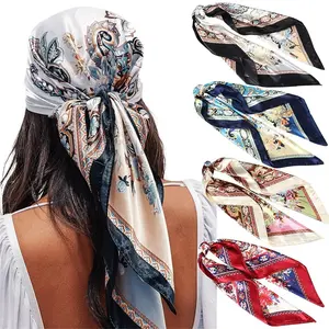 4-piece suit 35'' Printed Large Square Satin Head Scarf shawl Neck Scarves  for Women Silk Like Neck Hair Kerchief Bandanas Sleeping Head Wraps Hair Band Headscarf Man Hair Accessories