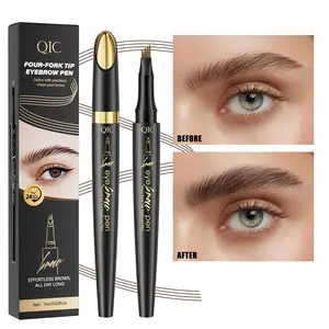 Waterproof Eyebrow Pen 4-Prong Tattoo Effect, Smudge-Proof Sweat-Resistant Brow Maker, Daily to Heavy Sweat for Hiking Travel Office