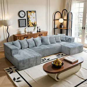 132"U-Shape Modular Sectional Couch Sofa, Boneless Sectional Couch Compressed Corduroy, Modern Sleeper Sofa for Living Room, Space-Efficient Design Convertible Corduroy Sectional Couch(3 Packages Shipping) furniture