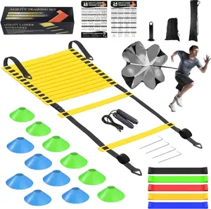 Speed Agility Training Equipment Set, Agility Ladder 20ft, 12 Football Cones, Resistance Parachute/Soccer Kick Trainer, Jump Rope, 5 Resistance Bands, Football Practice Equipment for Kids Adults