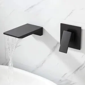 Wall Mount Waterfall Bathroom Faucet, Single Handle Bathroom Sink Faucet, Modern Wall Mounted Vanity Faucet with Laminar Water Flow, Space Saving Design, Corrosion Resistant Bathroom Faucet for Vanity Sink