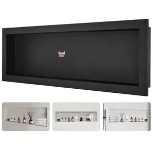 Tile Ready Shower Niche 16 x 50 Inch, Recessed Wall-Inset Corner Niche with Single Shelf Organizer, Square Corner Design, Sealed Waterproof Storage for Soap, Shampoo, and Shower Essentials in Bathroom, Black