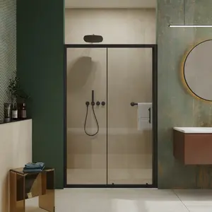 48.in W x 72.in H Single Sliding Shower Door, 1/5 inch Thick Clear Tempered Glass Shower Door with Stainless Steel Handle, Black    RR