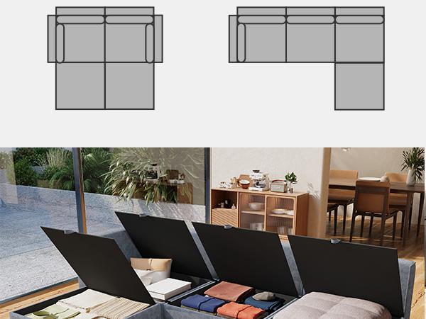 4-8 Seat Modular Sectional Sofa with Storage, Sturdy Solid Wood Structure, Modular Sectional Sofa Cloud Couch Washable, Spacious Couches for Living Room, Apartment, Loft, Grey