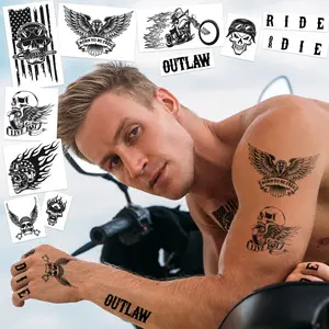 Biker Temporary Tattoos / Hells Angels Halloween Costume Tattoos / Cosplay Kits Waterproof Durable
