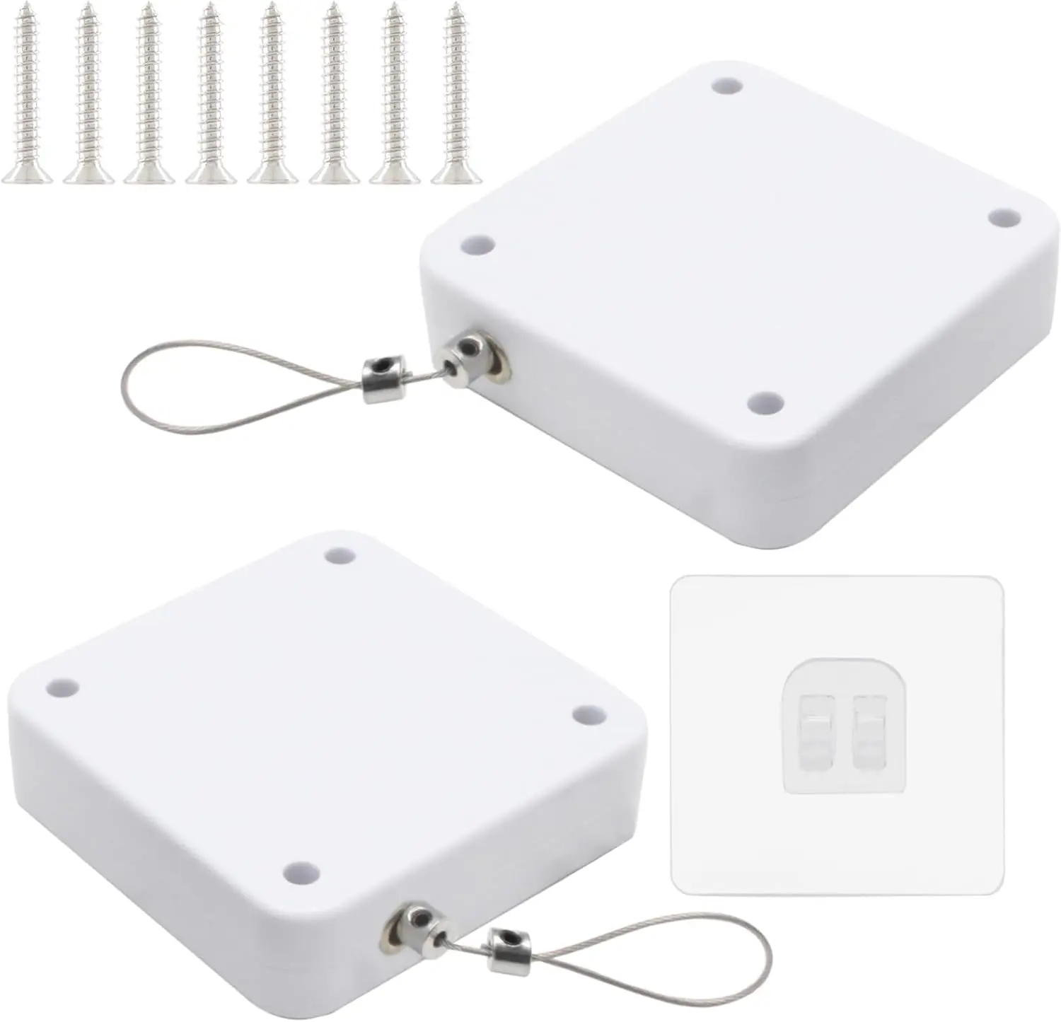 2 Packs Automatic Door Closer, Punch-Free Sliding Door Closer Steel Pull Cord Multifunctional Drawstring Auto Closers for Bathroom, Bedroom, Residential(White, 1000N)