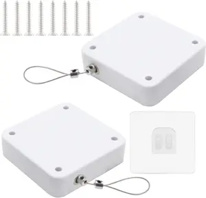 2 Packs Automatic Door Closer, Punch-Free Sliding Door Closer Steel Pull Cord Multifunctional Drawstring Auto Closers for Bathroom, Bedroom, Residential(White, 1000N)