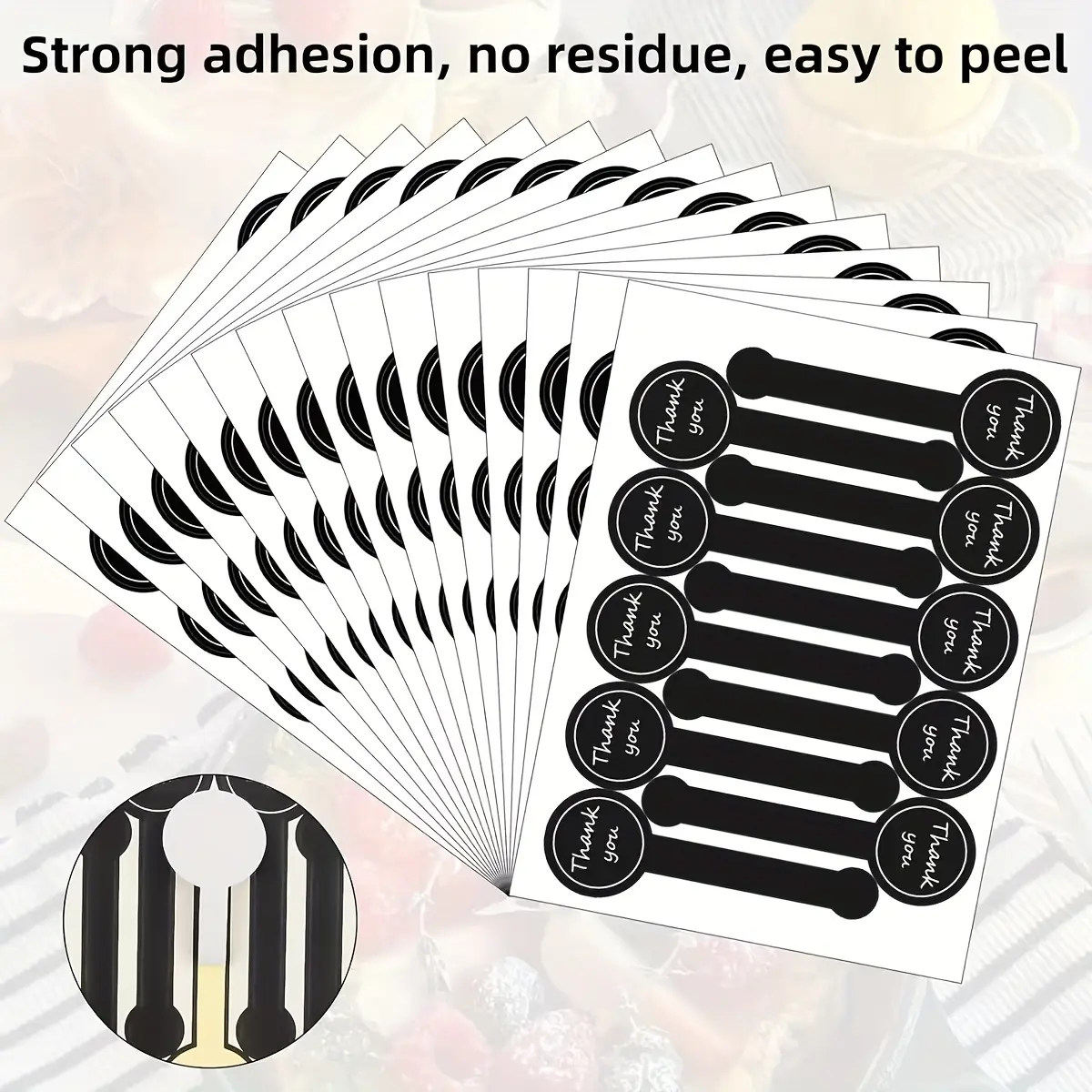 500pcs Black Matte Elegant Cursive Print Long Stick Self-Adhesive Labels & Stickers, "Thank You" Notes for Bakery Boxes - Bulk Office Stationery for Small Business Packaging