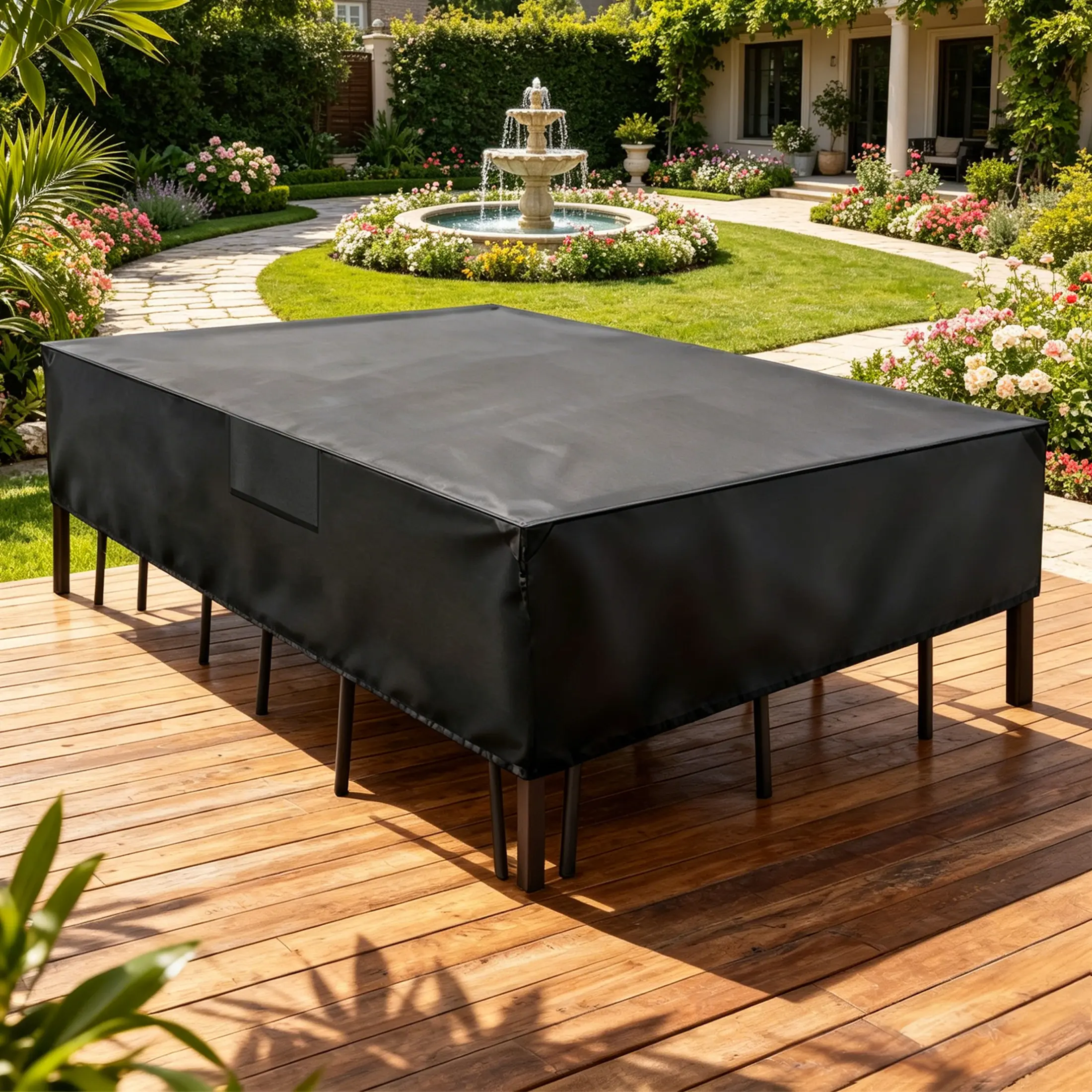Waterproof Outdoor Furniture Cover，600D Heavy Duty Canvas For Patio Table And Chairs，Full Coverage Weather Protector With Air Vents And Straps