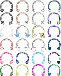 BESTEEL 24 PCS Septum Nose Rings for Women 16G - Hypoallergenic Horseshoe Lip Daith Piercing Jewelry Cute Small Stainless Surgical Steel Rook Conch Helix Tragus Daith Cartilage Earrings Hoops Set 10mm