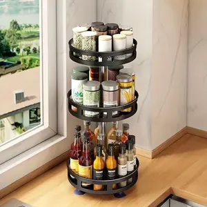 1 Pack 3 Tier Rotating Metal Kitchen Seasoning Rack 360° Rotation Metal Material Spice Jar Canister Seasoning Classification Storage Save Countertop Space Home Kitchen Rental Use Countertop Organizer