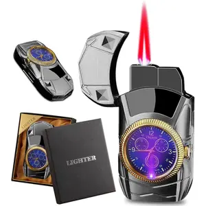 Windproof Lighter With Watch, Creative Cool Sports Car-Shaped Lighters, Novelty Jet Red Flame Torch Lighters, Refillable Butane Lighter for Gifts Outdoor Mens Husband (Butane Not Included)