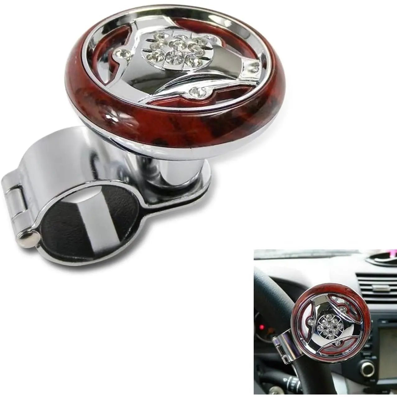 Blush Pink Bedazzled Car Steering Auxiliary Ball - 1 PC ABS Alloy Single-Arm Power Steering Knob, Smooth Steel Ball Bearing, 2.36"x2.75"x3.14" Easy-Install, Reduces Fatigue, Boosts Aesthetics, Universal Fit, Fits Most Cars, Boosts Aesthetic Appeal